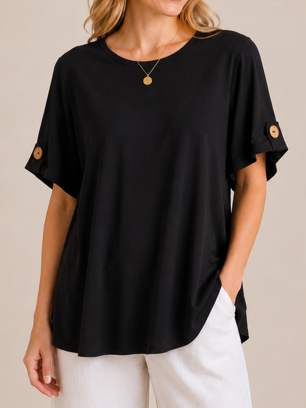 Orange Fashion Village Bamboo Blend Tunic Top Black Sz S/M Minimalist Oversized